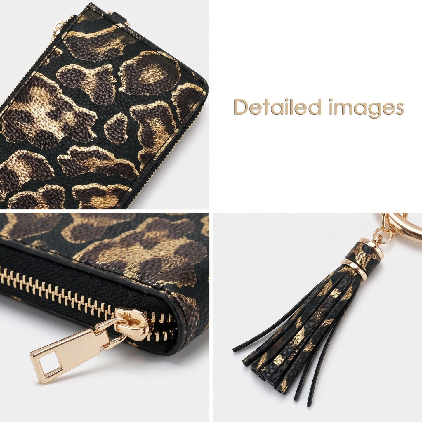 Leopard Print Zip Pouch with Bangle Wristlet and Tassel