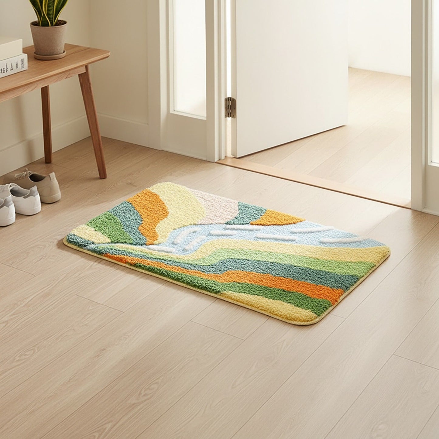 Tufted Floor Mat with Leaf Pattern Non Slip Backing Soft Plush Decorative Indoor Entryway Bathroom Rug