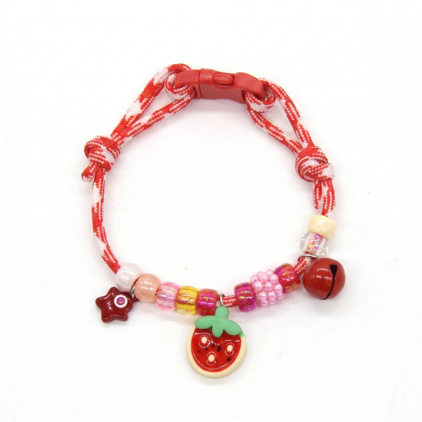 Adjustable Pet Collar with Bell Paw Charm Beaded Necklace Colorful Decorative Collar for Cats and Small Dogs