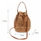 Woven Paper Fiber Bucket Bag Adjustable Strap Crochet Shoulder Handbag with Drawstring Closure