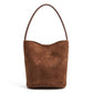 Suede-Look Bucket Shoulder Bag with Long Strap and Soft Structured Shape 9x7.5x6.5in