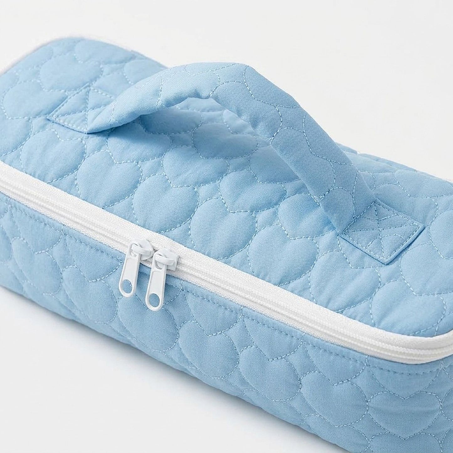 Heart Quilted Travel Makeup Bag with Carry Handle