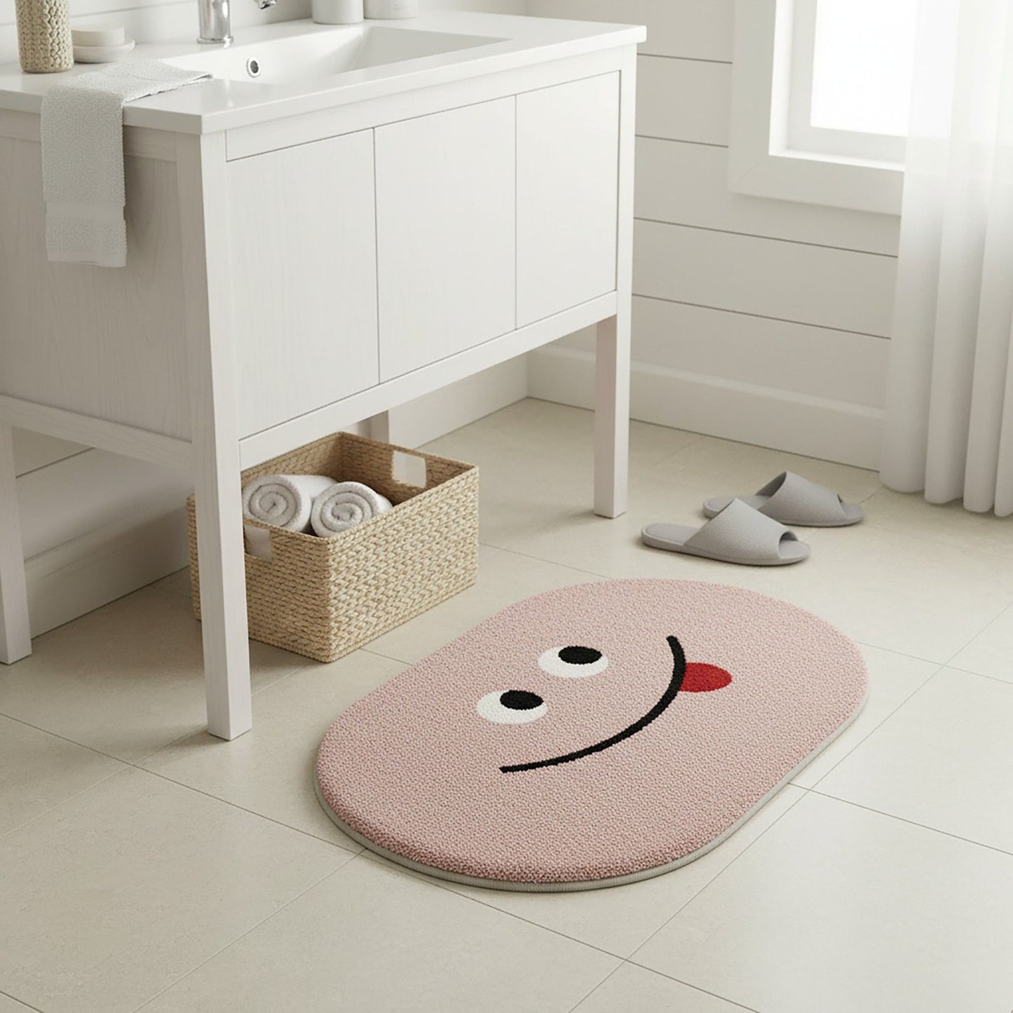 Cute Cartoon Face Tufted Floor Mat Soft Plush Non Slip Backing Decorative Indoor Rug for Entryway Bathroom Bedroom Kids Room