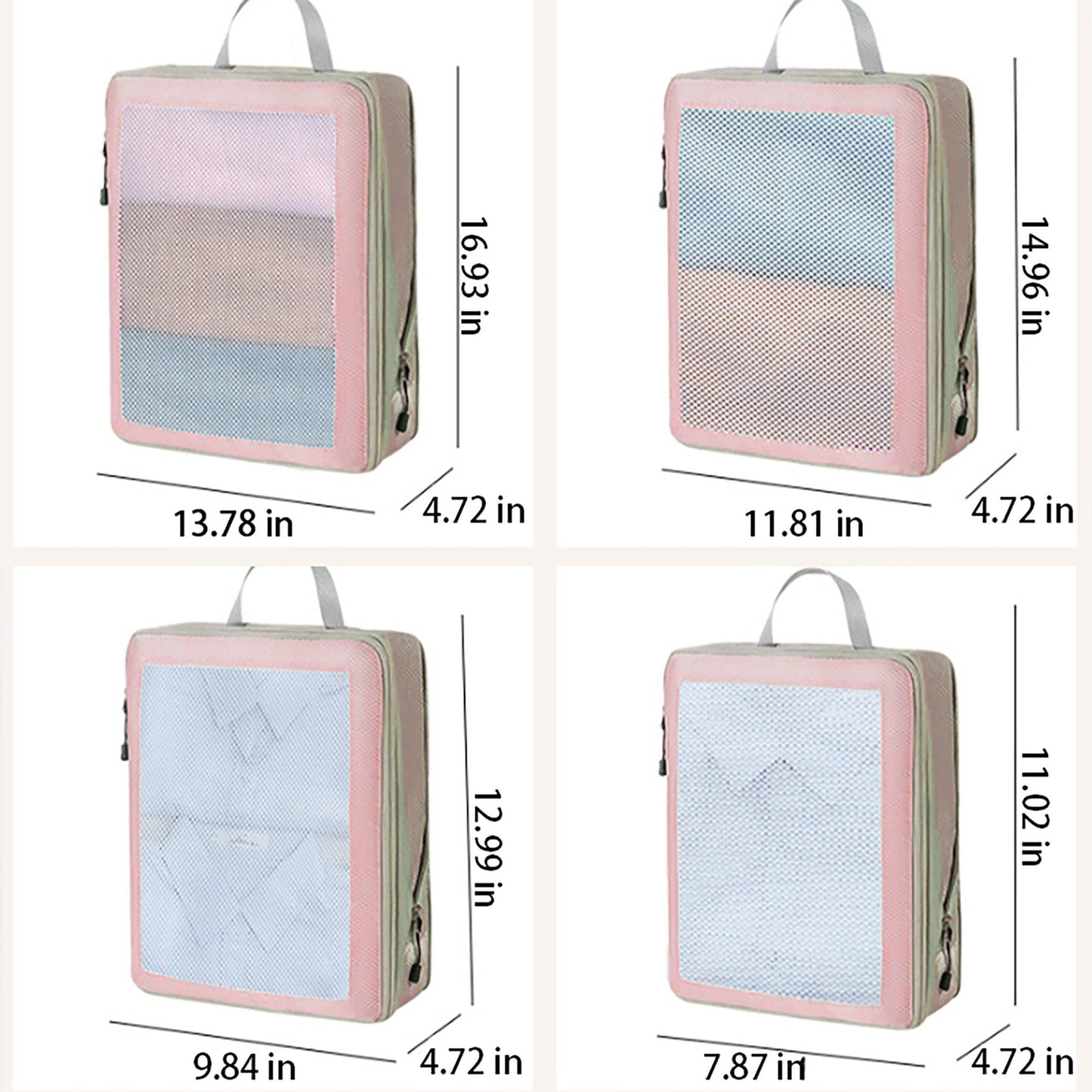 Travel Packing Cubes Set with Mesh Front Panel Zipper Storage Bags Lightweight Luggage Organizer Multi Size Set