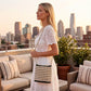 Beaded Crossbody Mini Bag with Long Strap Open Weave Wooden Bead Shoulder Purse Lightweight Small Handbag