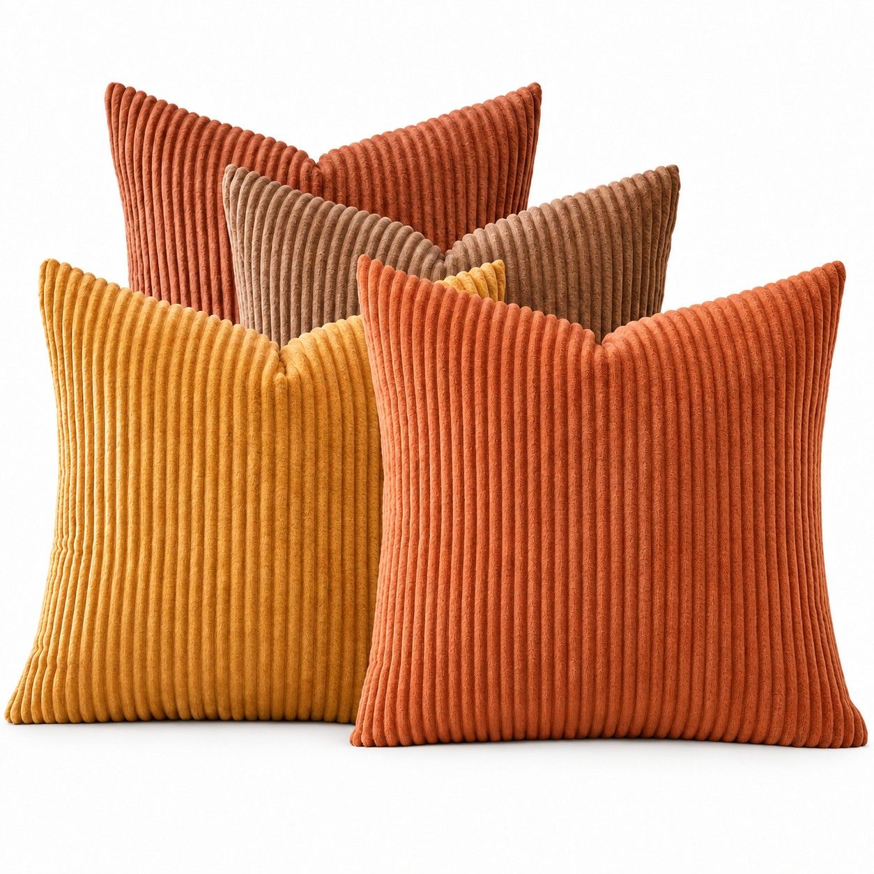 4 Pack Corduroy Throw Pillow Covers 18 x 18 Inch Wide Stripe Texture