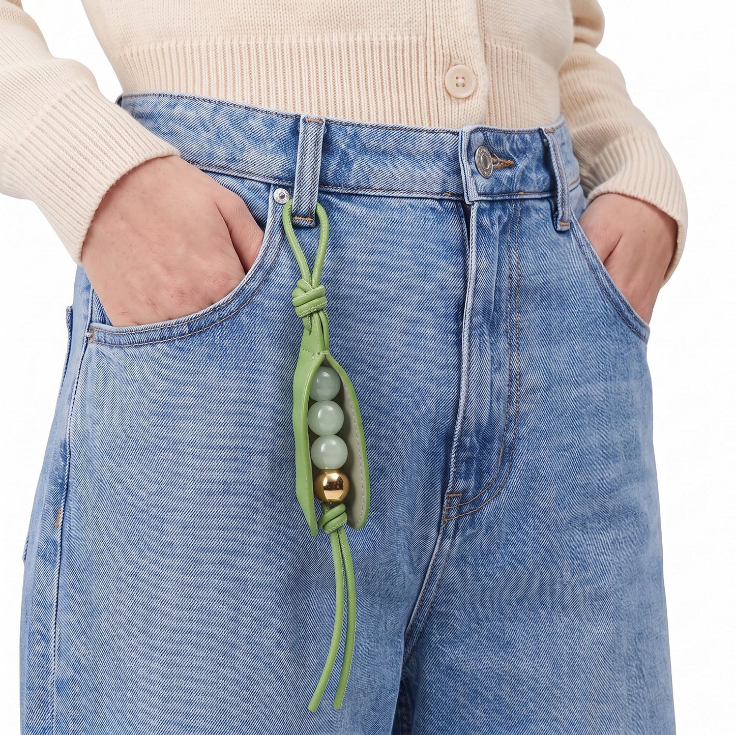 Pea Pod Bag Charm with Bead Detail and Loop Attachment