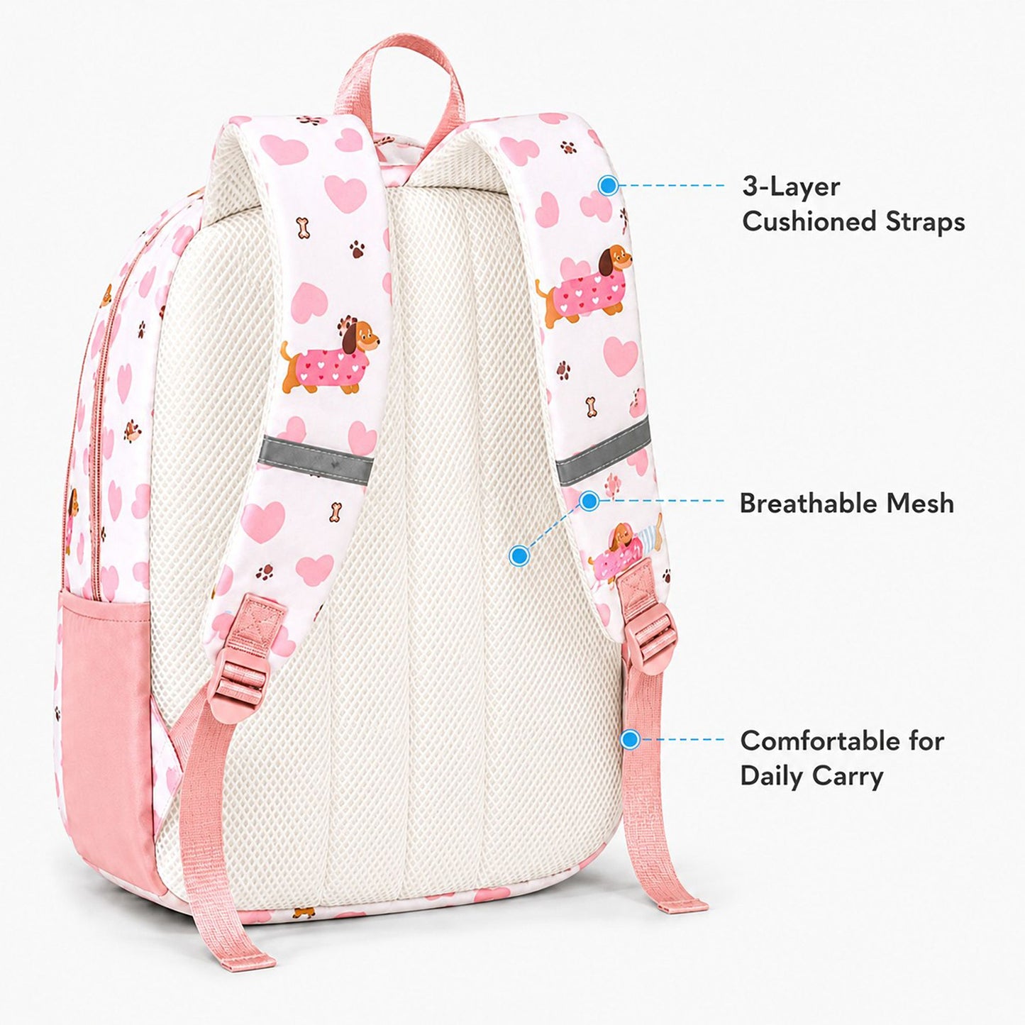 Dog Print School Backpack with Multiple Zip Pockets