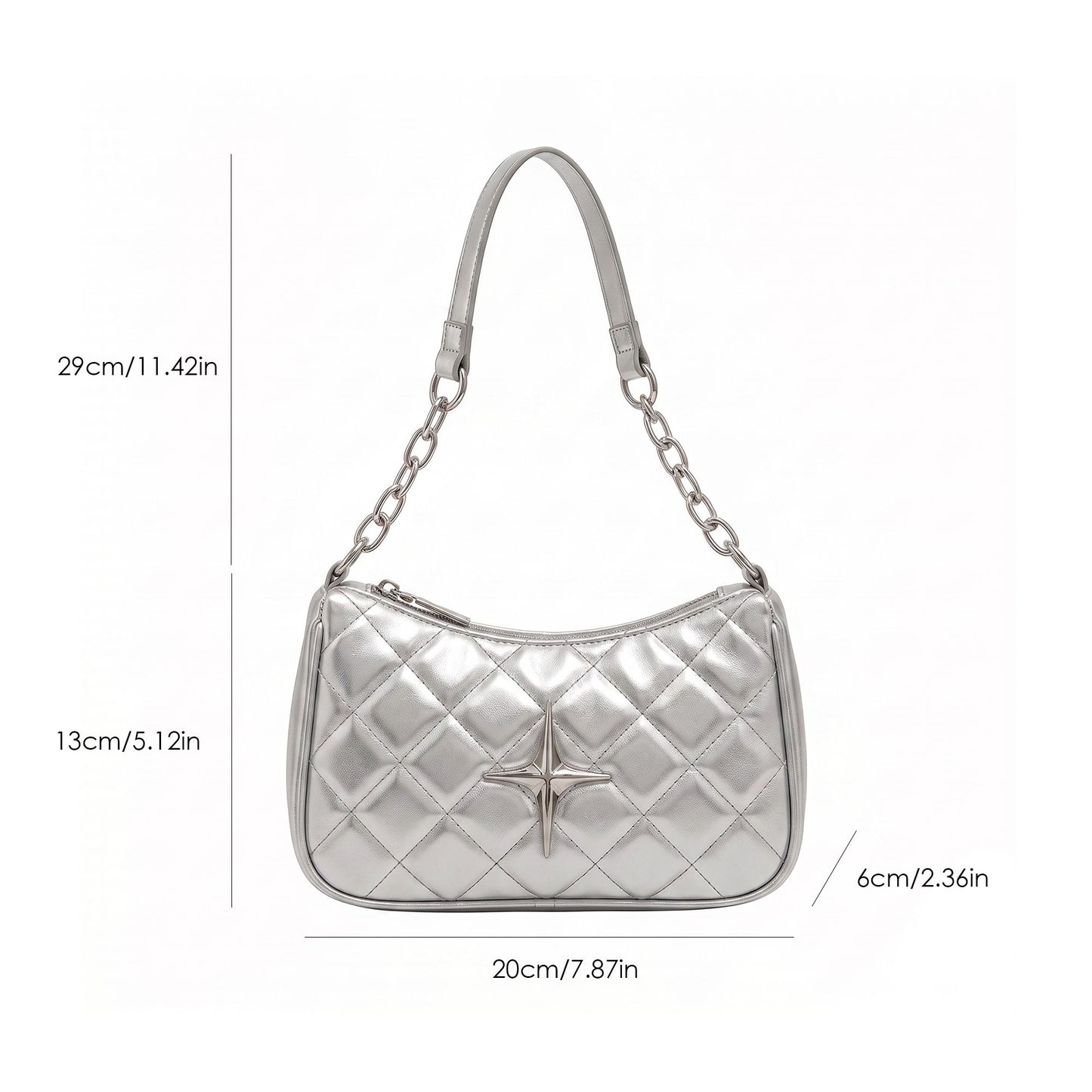 Quilted Shoulder Bag with Chain Strap and Star Accent
