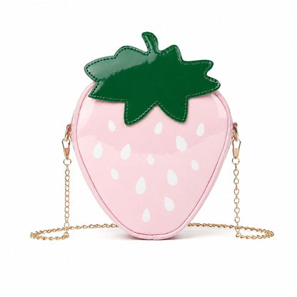 Strawberry Shaped Crossbody Bag with Chain Strap and Zip Closure