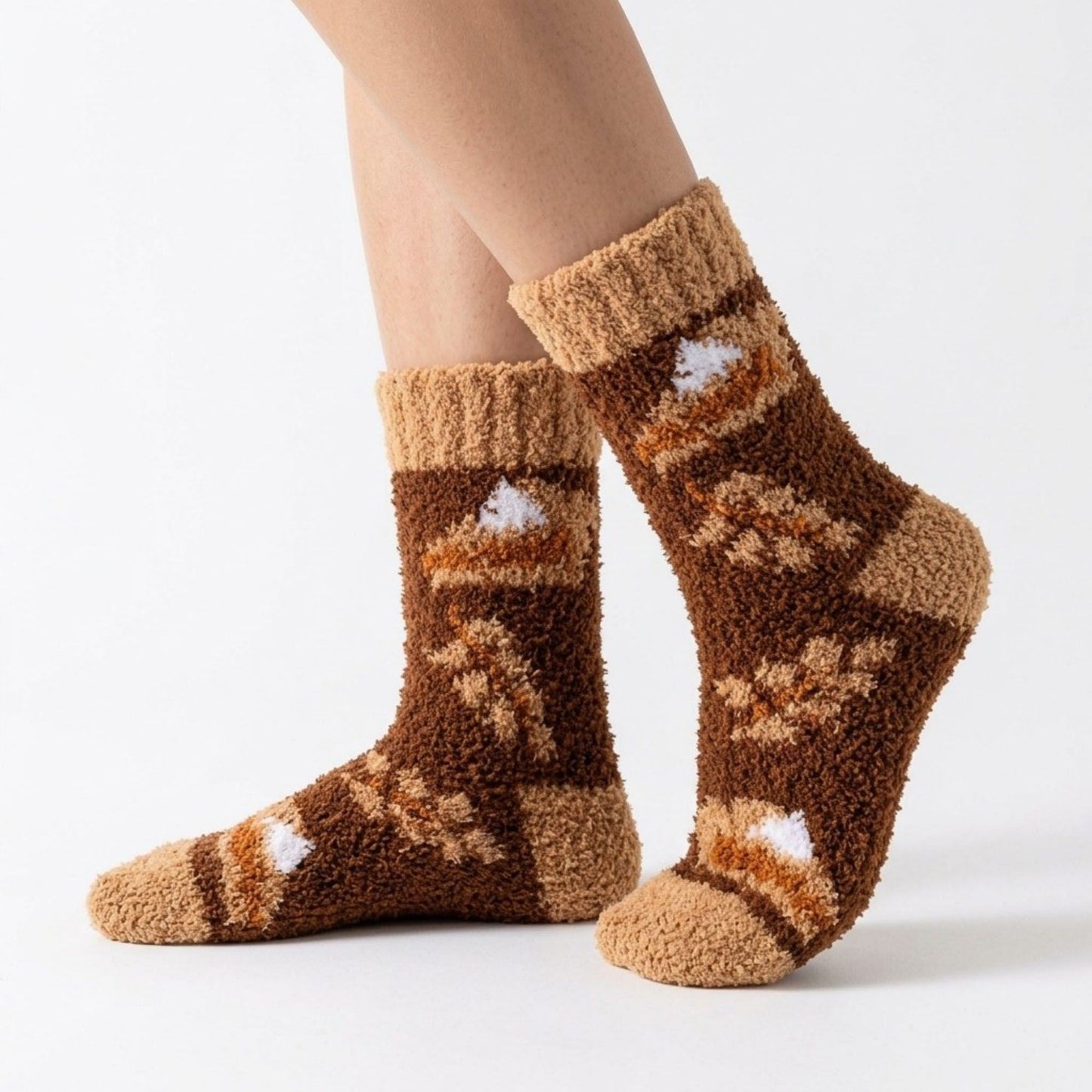 Fuzzy Pumpkin Crew Socks 2 Pair US 5-10.5