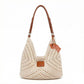 Woven Crochet Shoulder Bag with Embroidered Strap Slouchy Hobo Handbag Lightweight Knit Tote