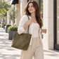 Faux Suede Tote Bag with Double Shoulder Handles Magnetic Closure and Interior Pockets
