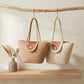 Woven Rope Tote Bag with Flap Cover Pearl Button Large Capacity Shoulder Carryall