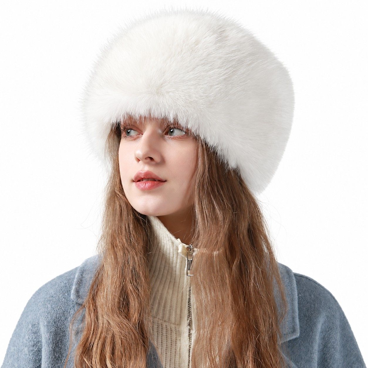 Faux Fur Pillbox Hat Soft Plush Brimless Winter Fashion Cap