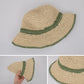 Packable Crochet Straw Bucket Hat with Two-Tone Design Lightweight Summer Sun Hat for Beach Travel Hiking Outdoor Use