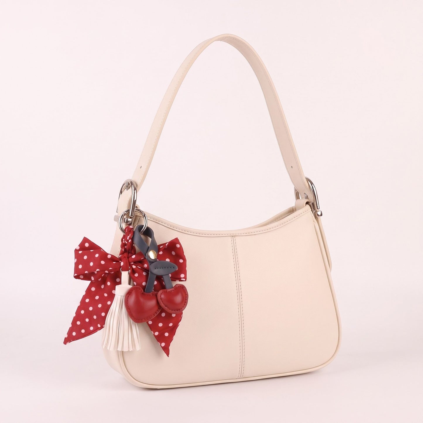 Cherry Bag Charm with Polka Dot Bow Tassel and Key Ring