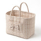 Gingham Quilted Storage Basket with Handles and Bow
