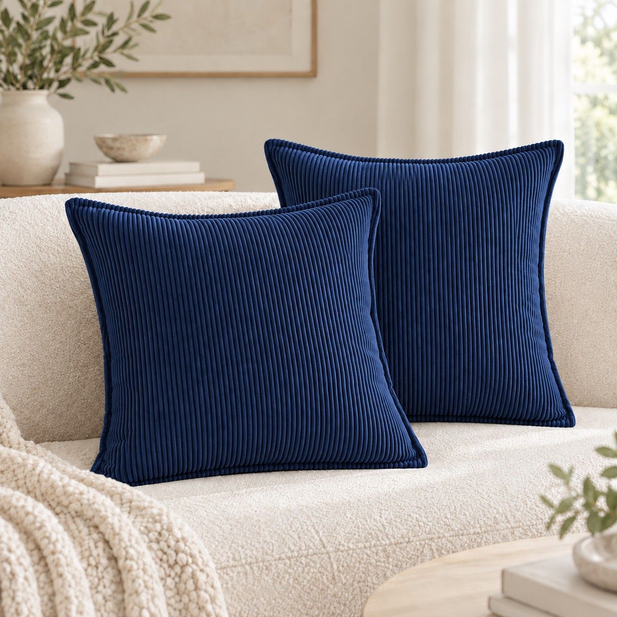 2 Pack Soft Ribbed Corduroy Throw Pillow Covers 18 x 18 Inch Solid Color