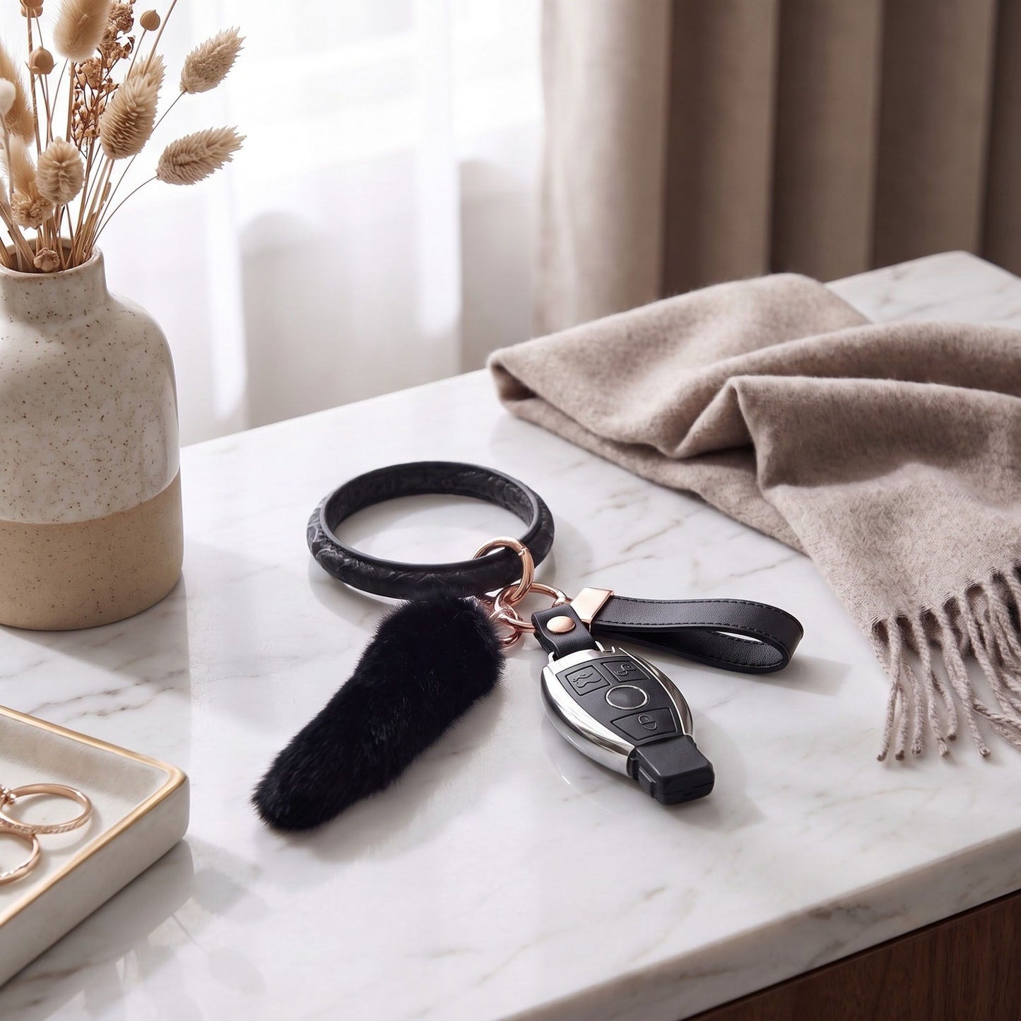 Bangle Keychain with Furry Tail Bag Charm