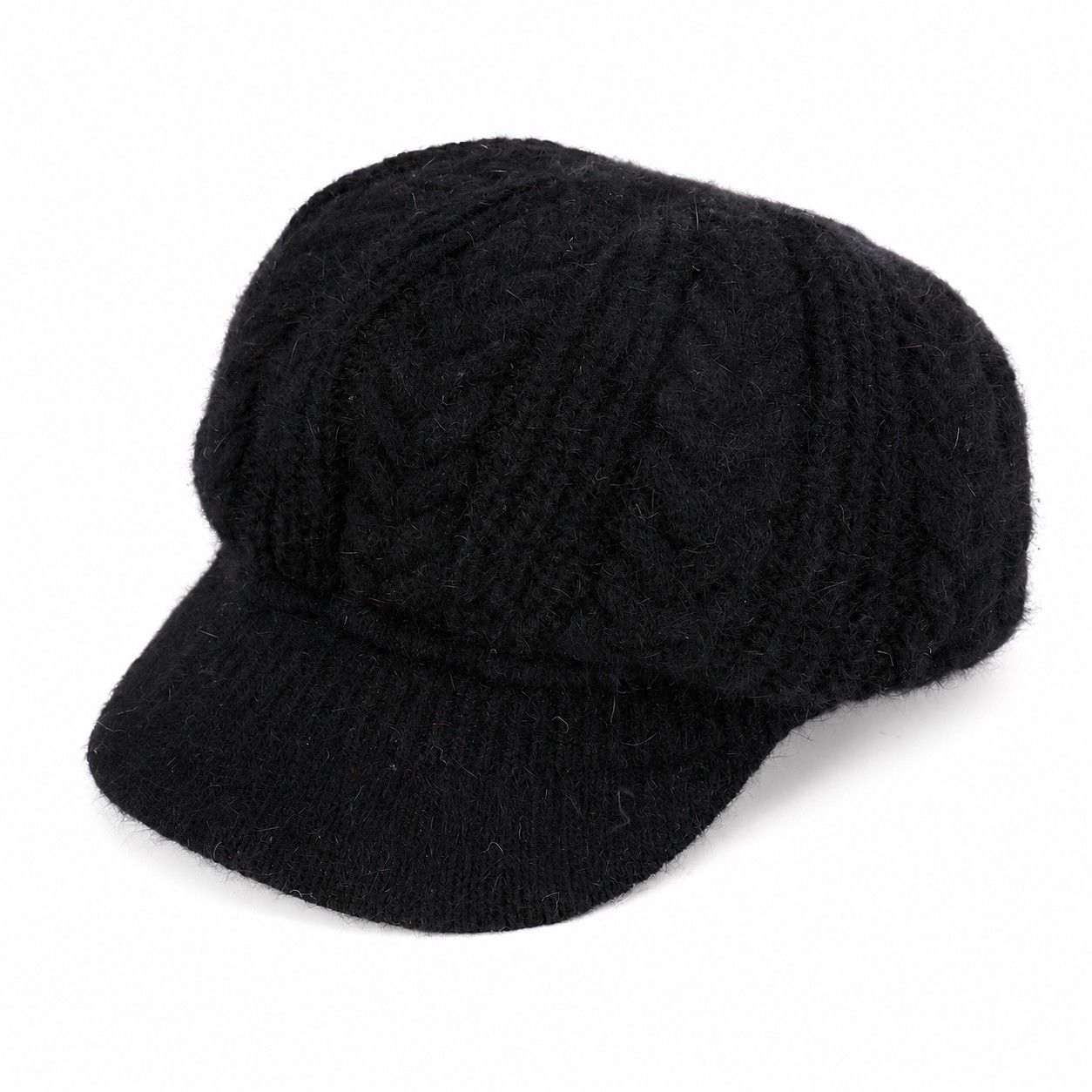 Cable Knit Brim Beanie Faux Fur Lined Warm Winter Hat