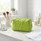 Floral Quilted Makeup Bag Large Capacity Cosmetic Toiletry Travel Pouch with Handle