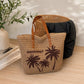 Palm Tree Woven Tote Bag Large Capacity Shoulder Handbag with Faux Leather Handles