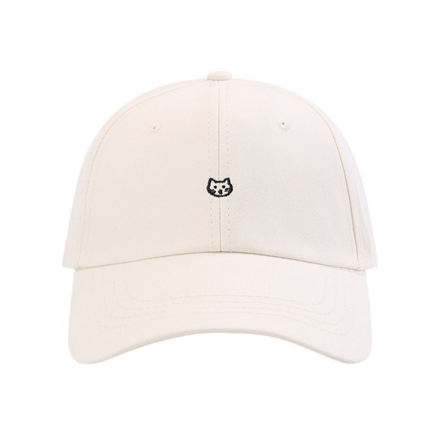 Embroidered Cat Face Baseball Cap with Curved Brim and Adjustable Strap