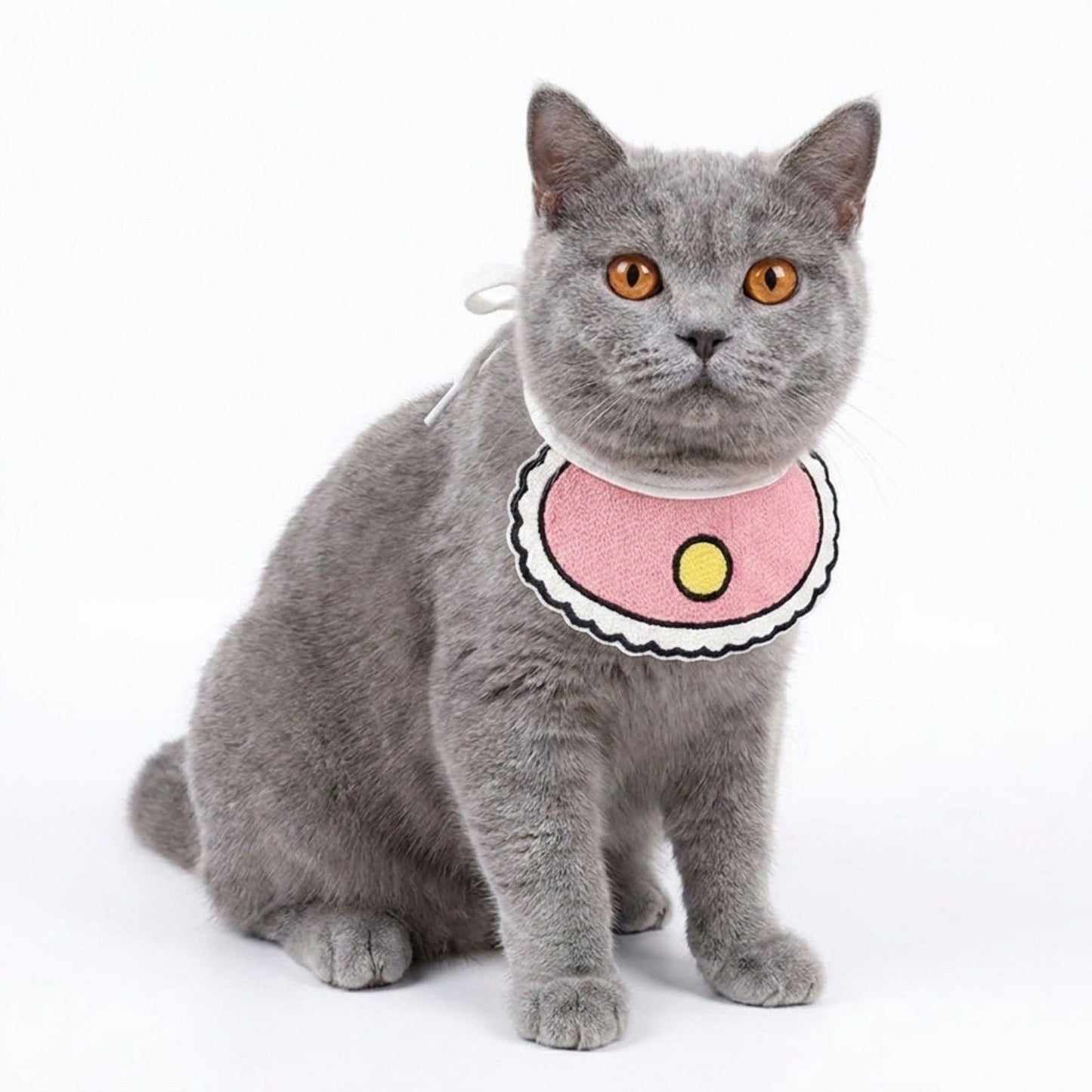 Pet Bib Collar Soft Adjustable Knit Bandana with Colorful Embroidered Design for Cats and Dogs