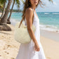 Cotton Crochet Woven Tote Bag with Shoulder Straps and Inner Pocket