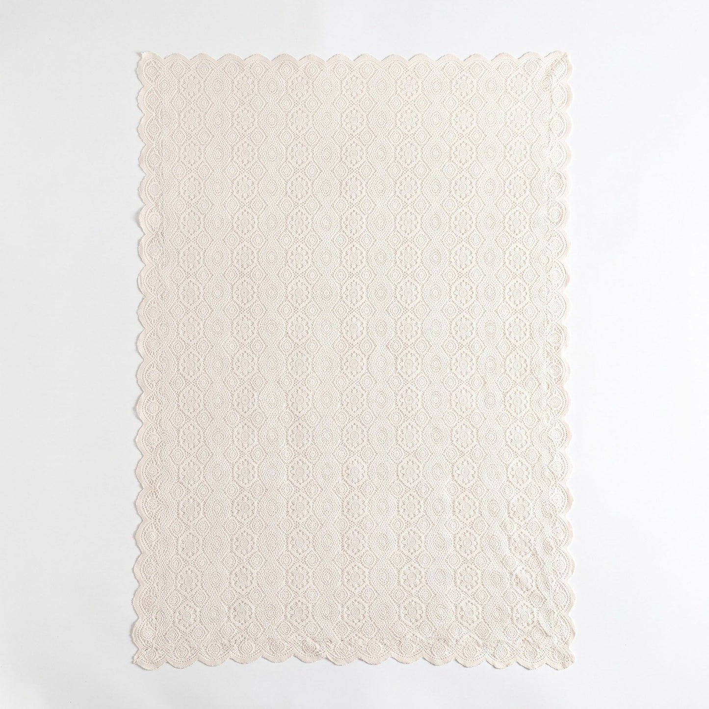 Off White Floral Lace Square Tablecloth with Scalloped Edges 55.1x55.1in