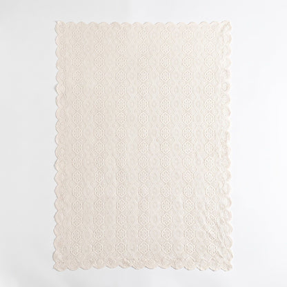 Off White Floral Lace Square Tablecloth with Scalloped Edges 55.1x55.1in