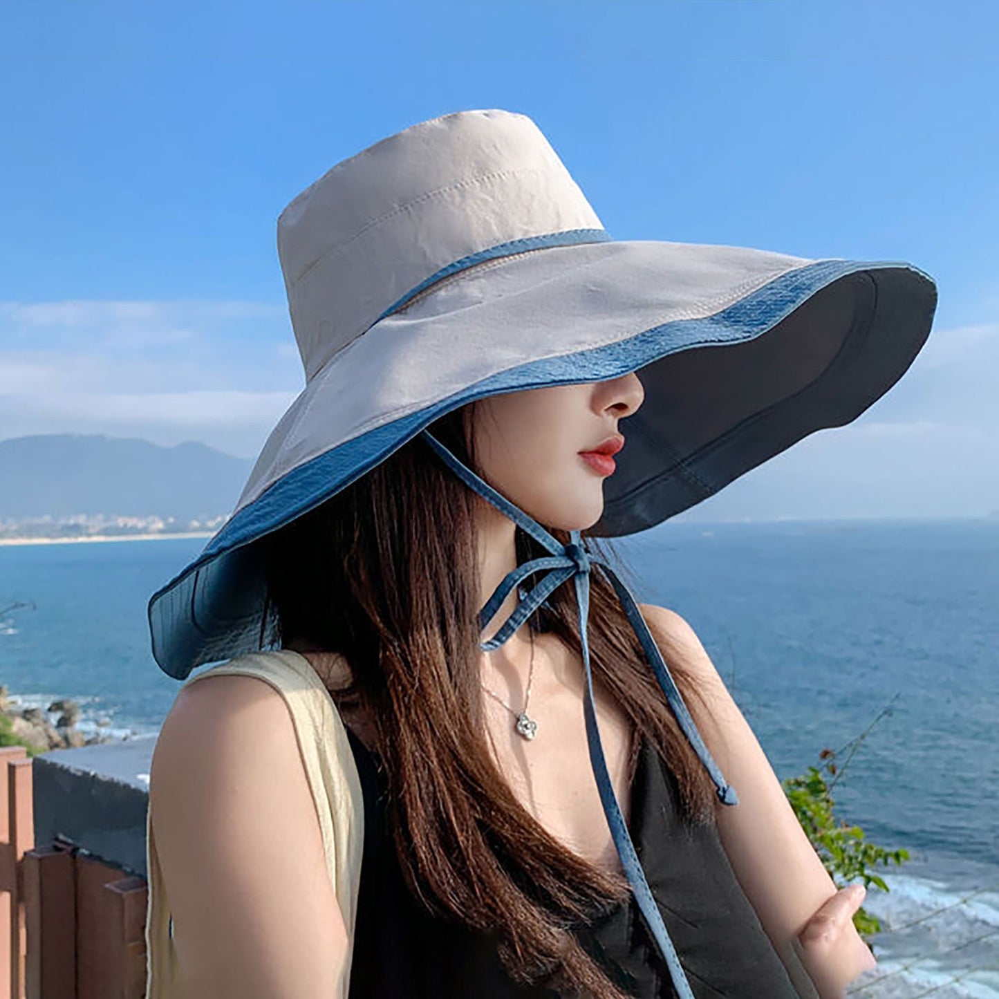 Women's Reversible Wide - Brim Sun Hat with Adjustable Chin Strap