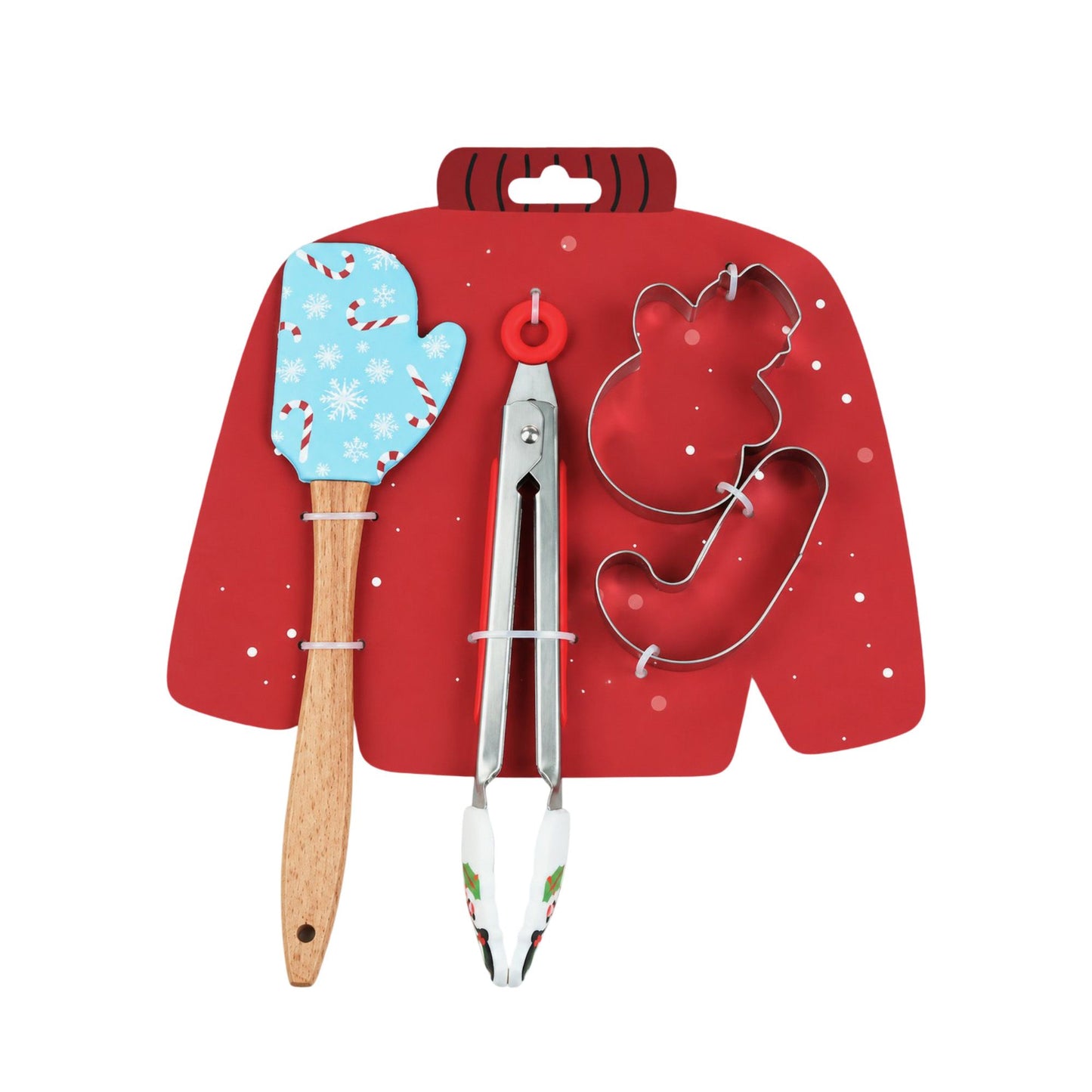 Christmas Baking Tool Set with Rolling Pin Whisk Tongs and Cookie Cutters