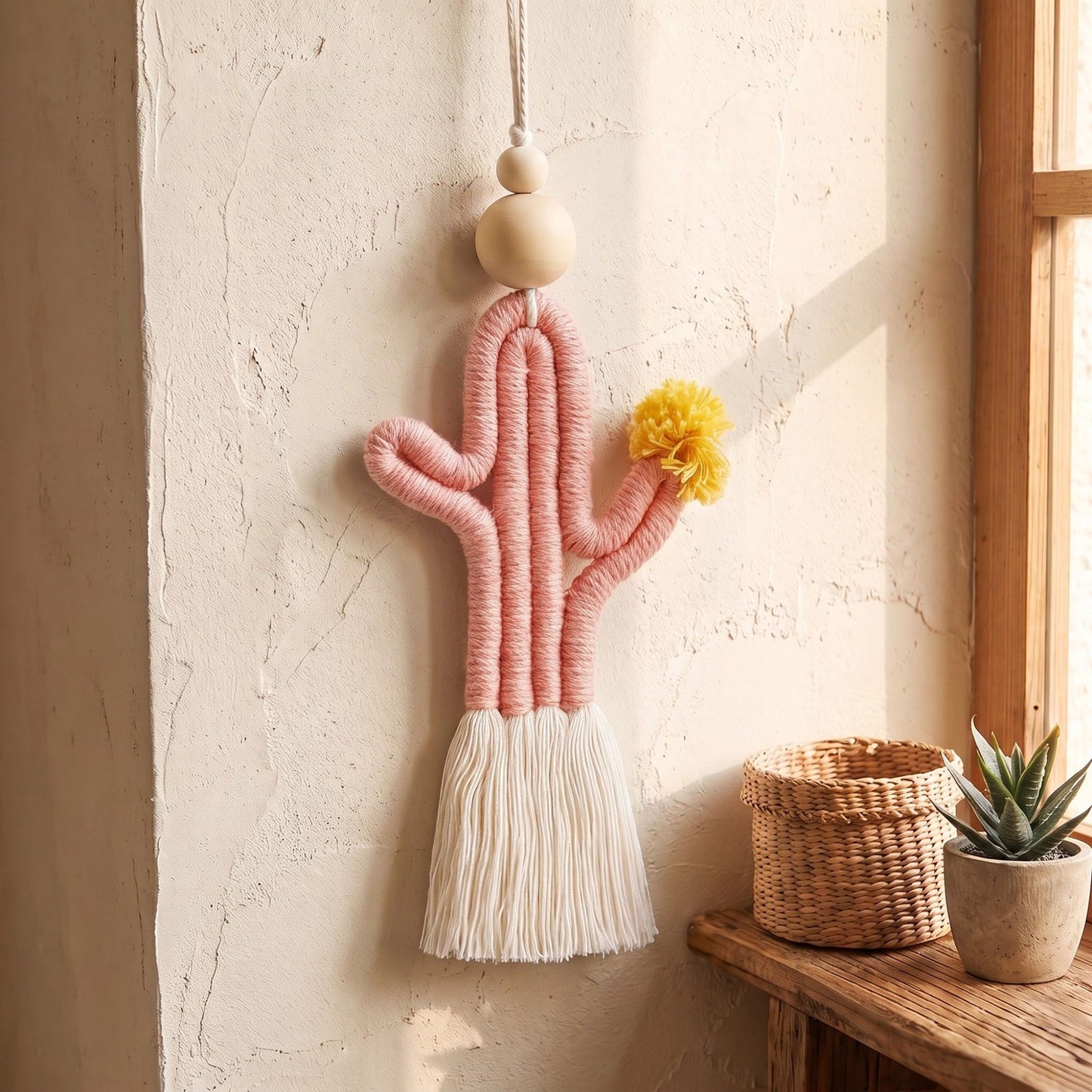 Cactus Macrame Keychain with Tassel Bag Charm