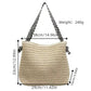 Woven Crochet Tote Bag with Drawstring Detail and Pattern Strap Shoulder Handbag Lightweight Knit Bag