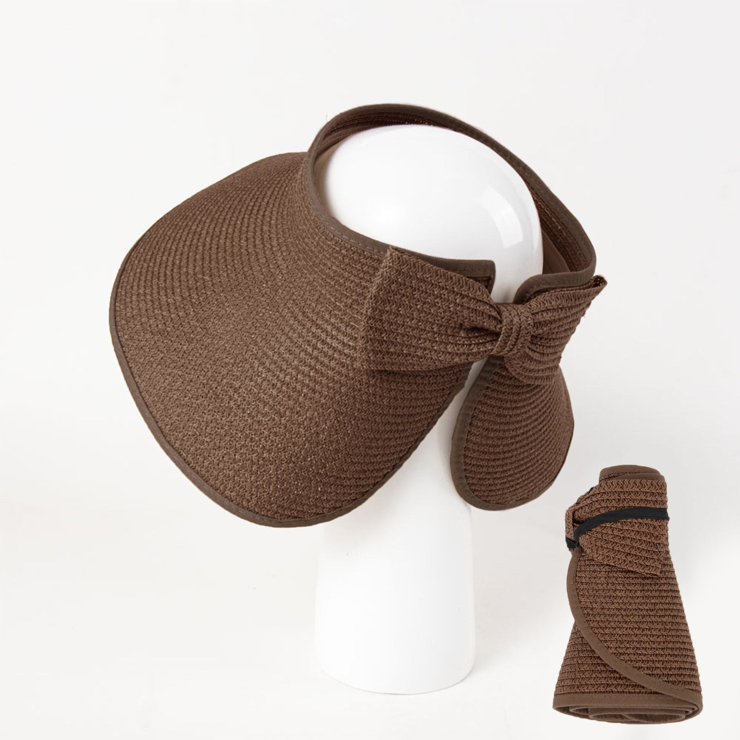 Women's Wide Brim Visor Hat with Bow Detail Adjustable Velcro Closure for Beach or Outdoor Protection