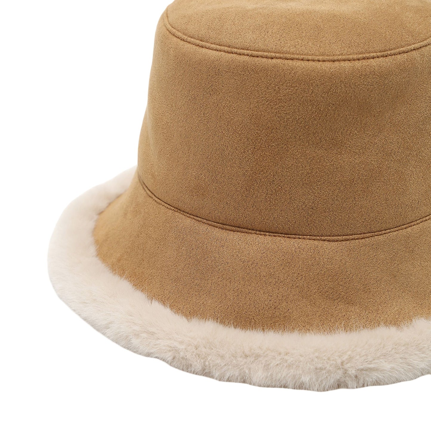 Faux Suede Bucket Hat with Faux Fur Trim Winter Hat