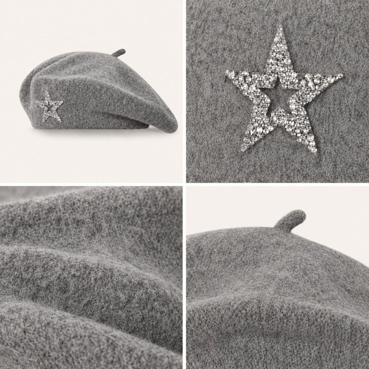 Rhinestone Star Embellished Knit Wool Beret
