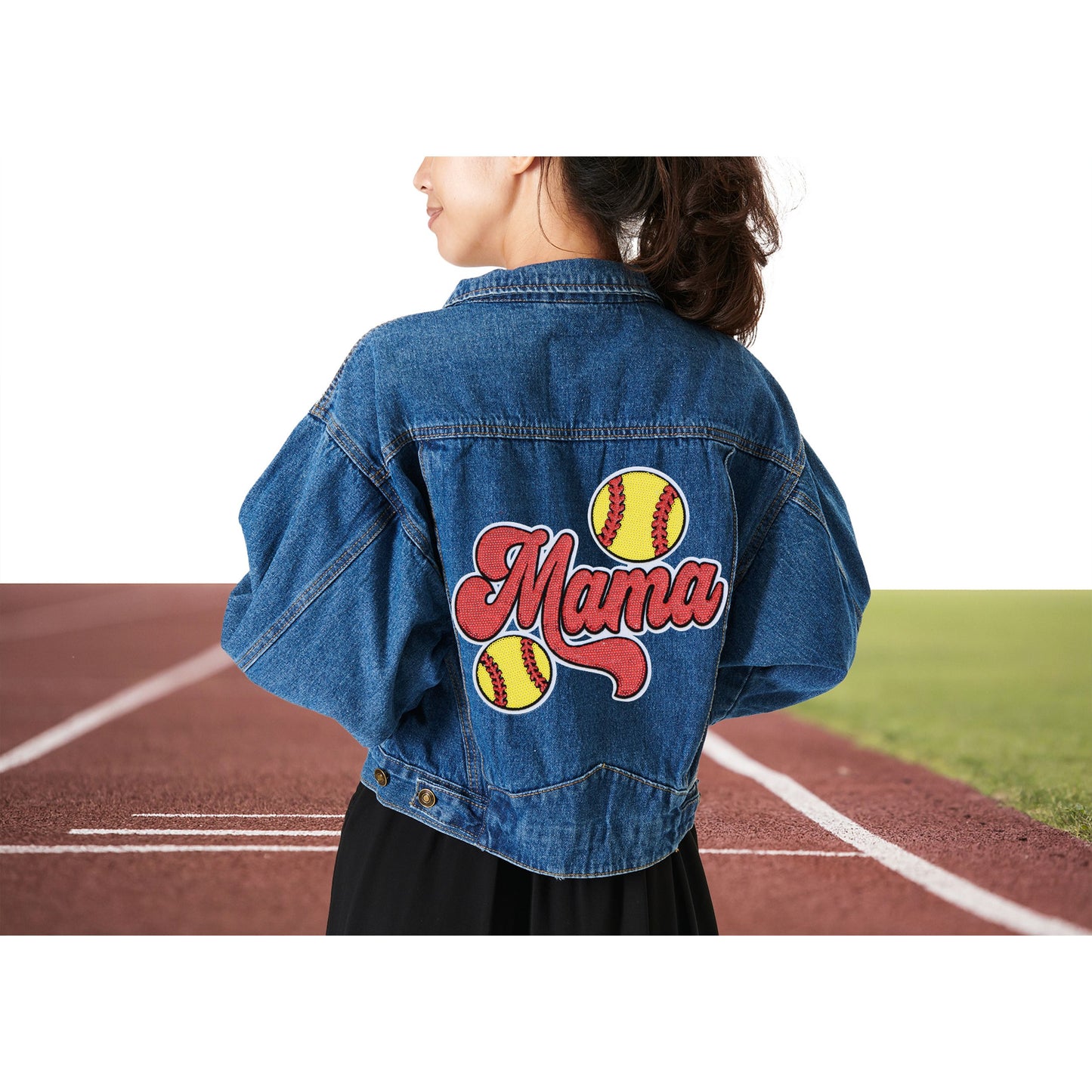 Baseball Mama Sequin Iron On Patches Game Day Applique Large Patch Accessory Clothes Jacket Uniform Backpack DIY Decor
