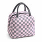 Checkered Insulated Lunch Bag Reusable Zipper Tote with Front Pocket