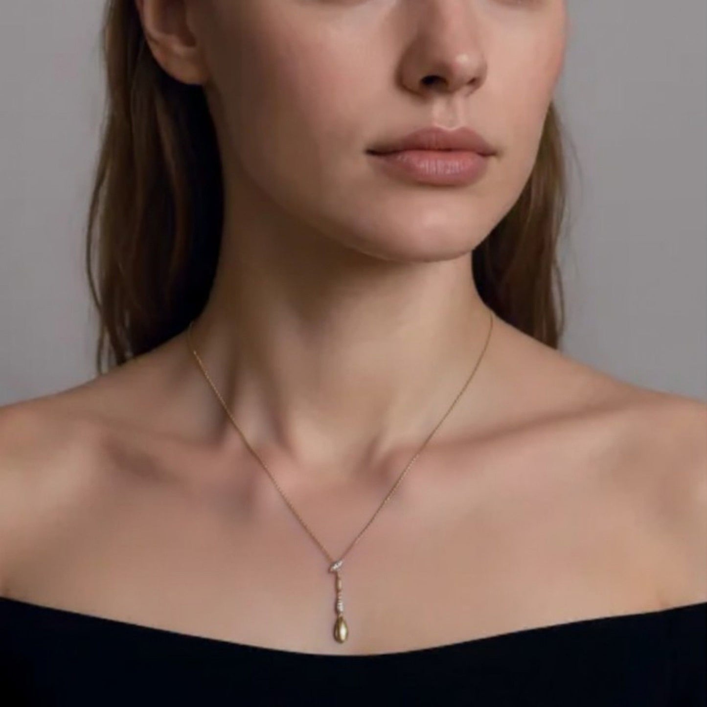 Women's Teardrop Pendant Necklace with Textured Drop Charm and Delicate Chain