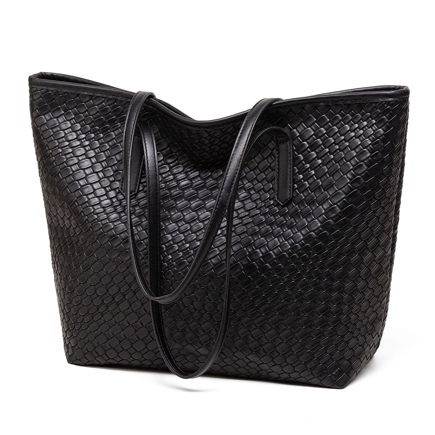Woven Tote Bag Large Shoulder Handbag with Zipper Closure and Interior Pocket