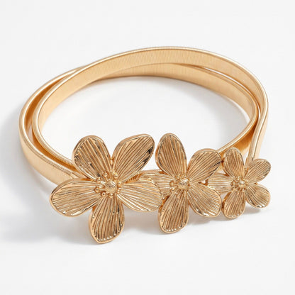 Triple Rose Thin Metal Waist Belt Adjustable Minimalist Floral Waist Jewelry 47.2in