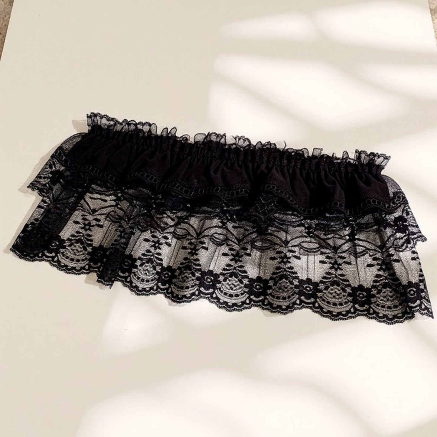 Ruffled Lace Overlay Waist Belt with Scalloped Hem and Ribbon Tie 45.5in