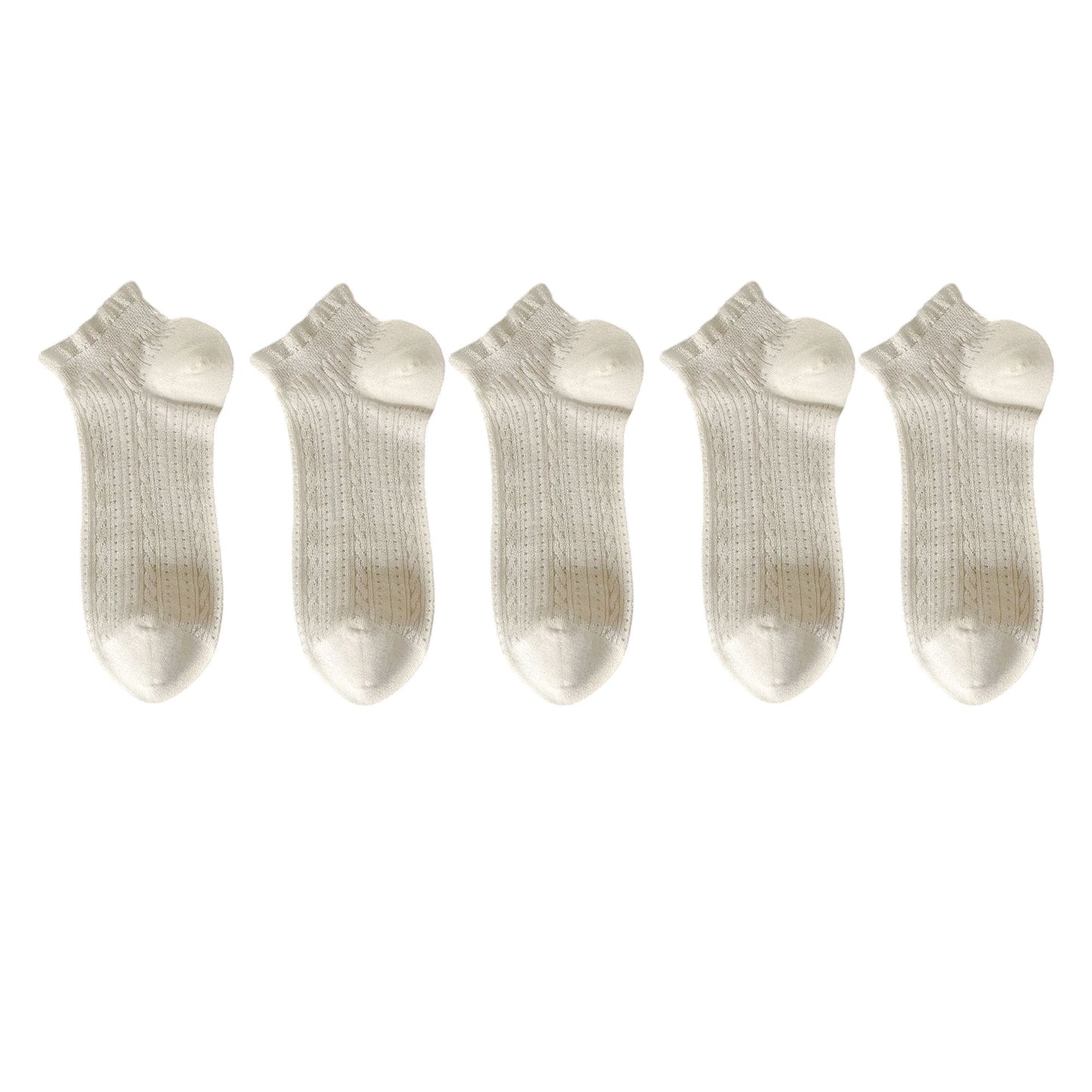 5 Pairs Ruffle Cuff Lace Knit Ankle Socks Breathable Soft Stretch Fabric with Multiple Color Options