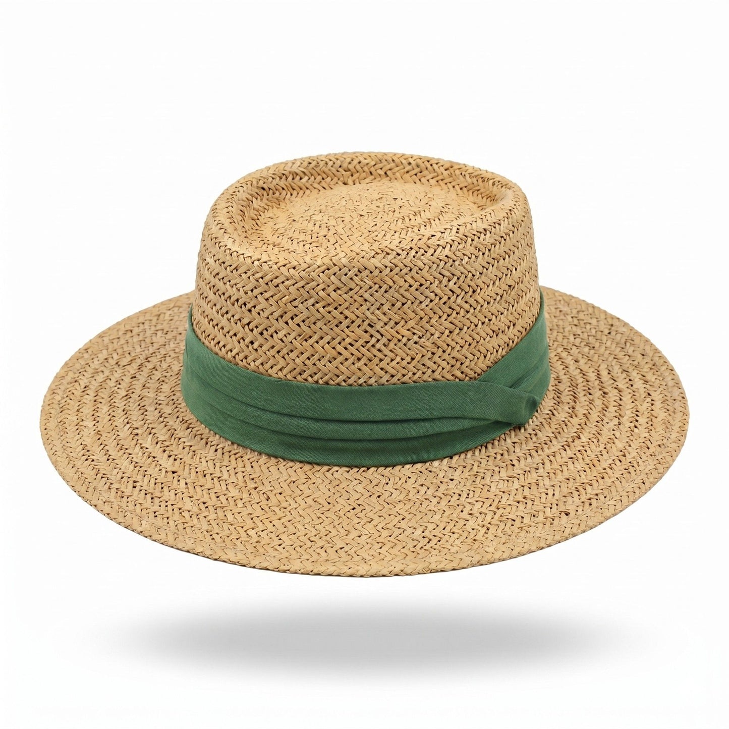 Straw Boater Hat Flat Top Wide Brim Summer Beach Sun Hat Lightweight