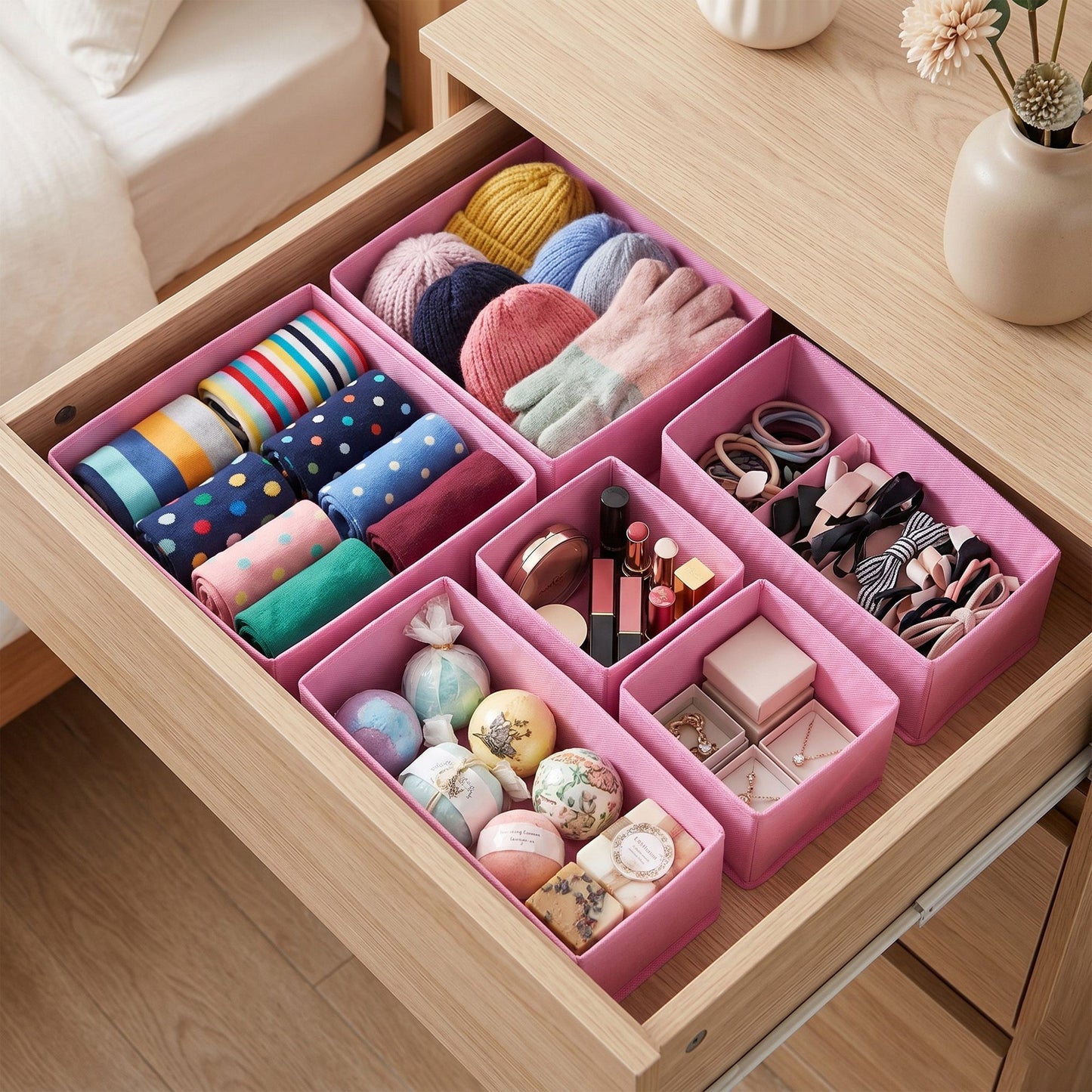 6 Piece Drawer Organizer Set Closet Storage Bins for Underwear Socks Foldable Storage Boxes