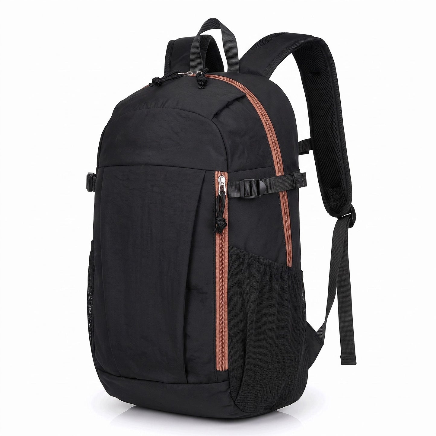 Everyday Backpack with Front Zip Pocket Side Mesh Pockets Padded Straps Top Hle