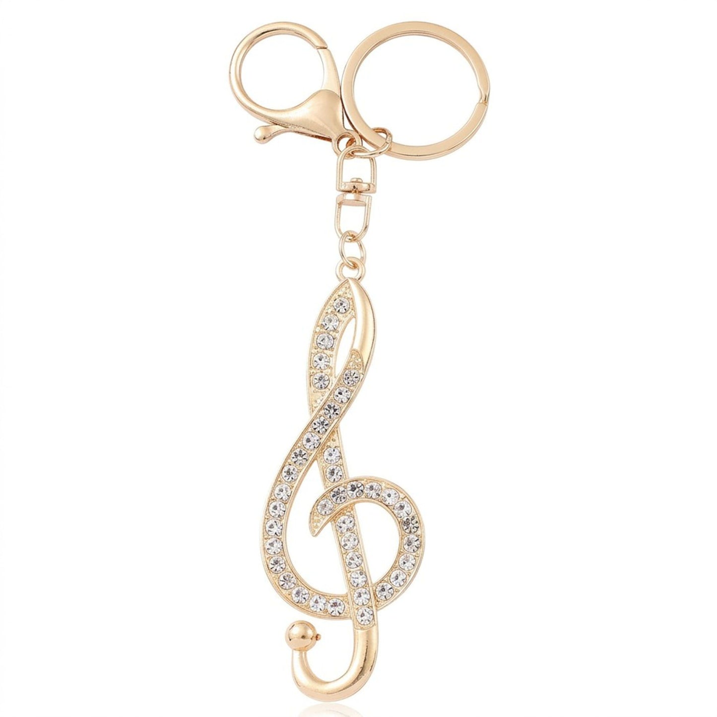 2pc Treble Clef Rhinestone Keychain Bag Charm with Lobster Clasp and Key Ring
